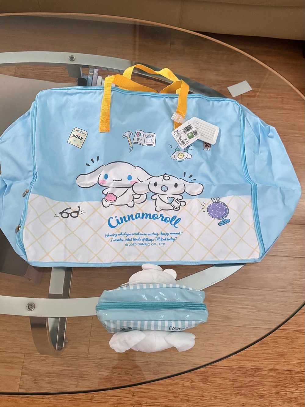 2 pieces Sanrio Cinnamoroll Sky Blue license Duffel Bag with Yellow Handles